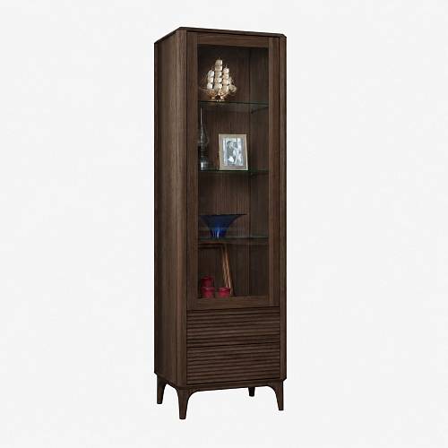 картинка Витрина Канберра 60х45х195 см, петли справа, стеклянные полки массив дуба тон темный орех (бейц/лак) от производителя дизайнерской мебели Deephouse